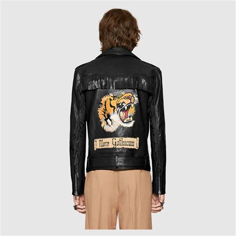 gucci yellow leather jacket|gucci tiger leather jacket.